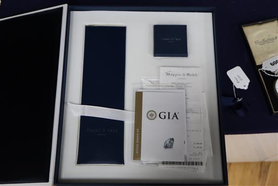 A Mappin & Webb platinum set solitaire diamond ring, size L, with original elaborate Mappin & Webb packaging,